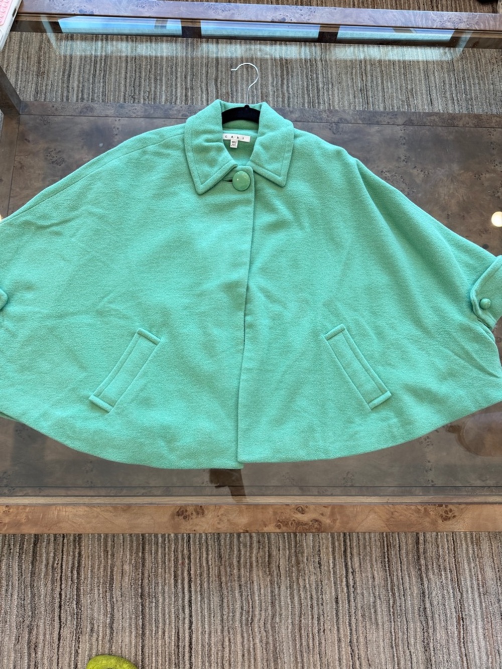 CAbi Mint Green Wool Blend Cape with Button Front